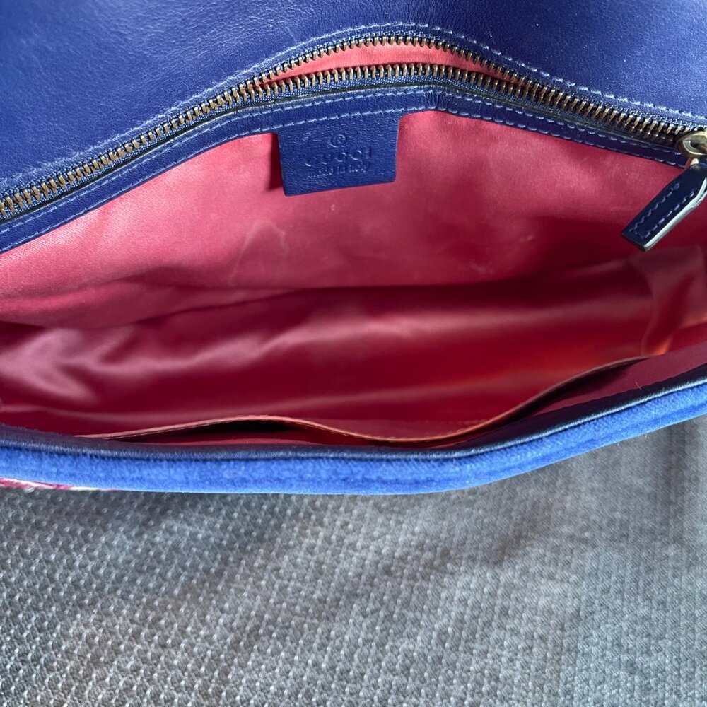 Gucci Blue Quilted Velvet Embroidered MODERN Medium Marmont Bag - Preowned - Picture 12 of 16